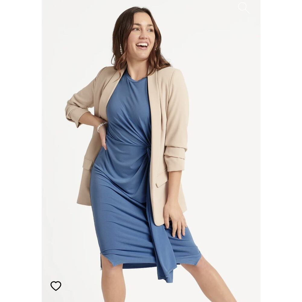 Betabrand Blue Jersey Knit Twisted Knot Draped Fitted Dress L